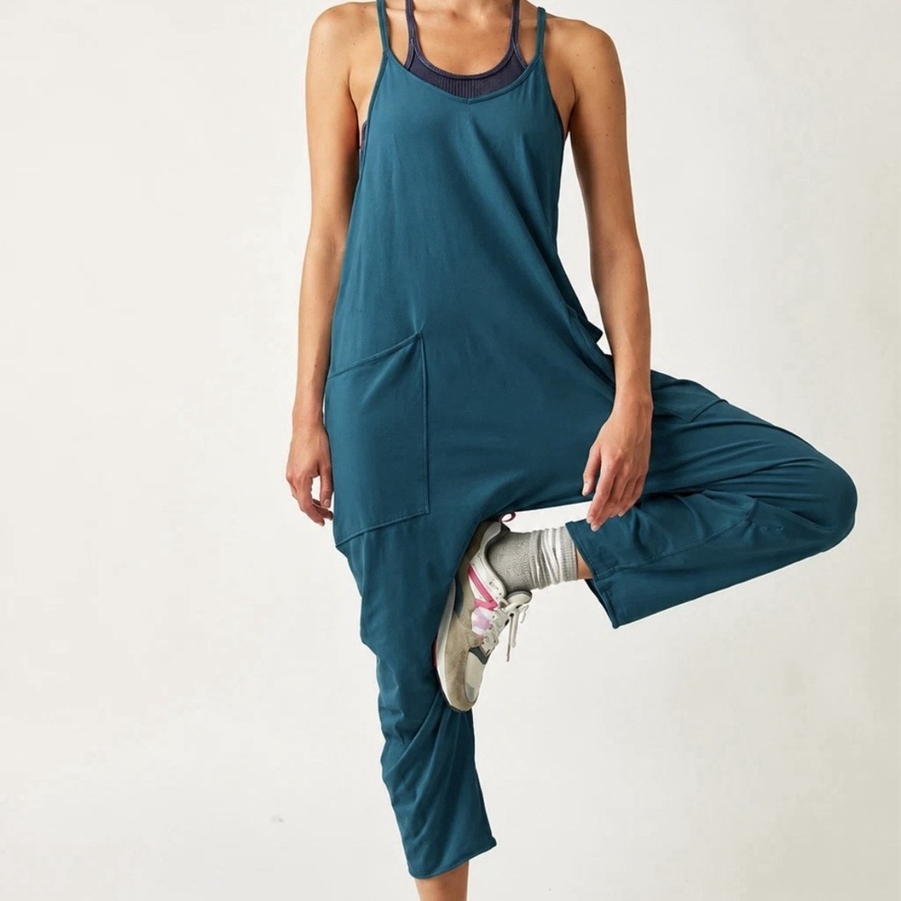 Free People FP Movement Hot Shot One Piece Romper Jumpsuit Slouchy Teal Blue XS